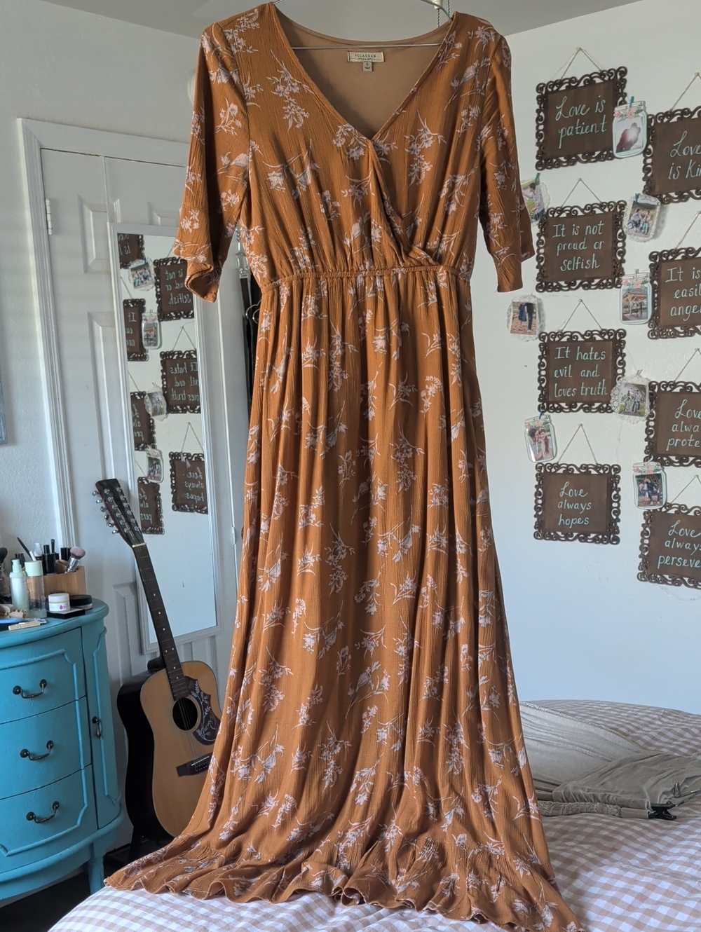 Polagram Rust Floral Maxi Dress with V-Neck Breastfeeding Friendly